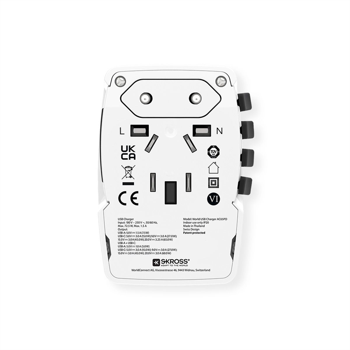 Skross World USB Charger A/C 65PD mit USB-C Kabel, Weltweit