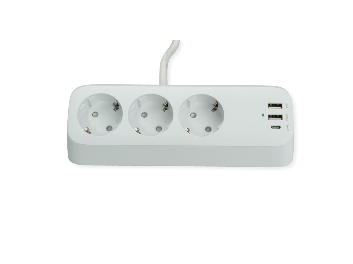 VALUE Tisch-Steckdosenleiste, 3fach mit Tisch-Klemme, inkl. USB-Charger (2x USB-A, 1x USB-C), 1,5 m
