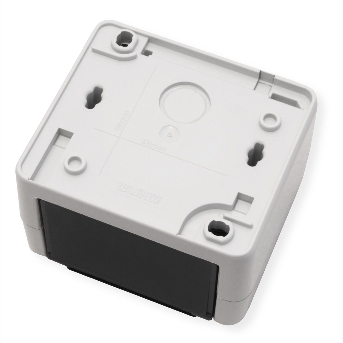 TELEGÄRTNER Gehäuse AP IP44,75x86x58, grau, mit Mont-Einsatz für 2xAMJ-Modul