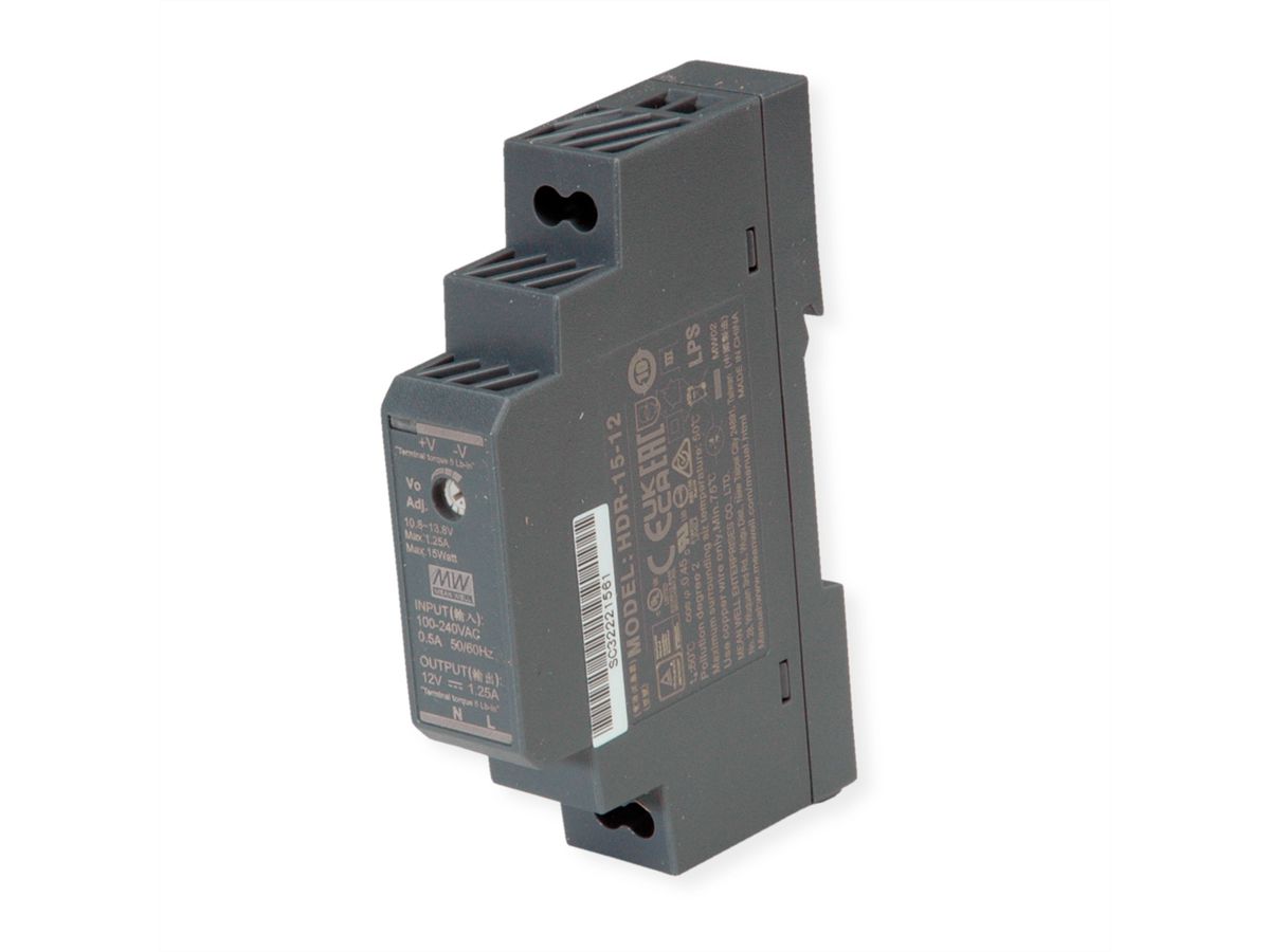 MEAN WELL HDR-15-12 Hutschienennetzteil 15W 12V DC, anthrazit