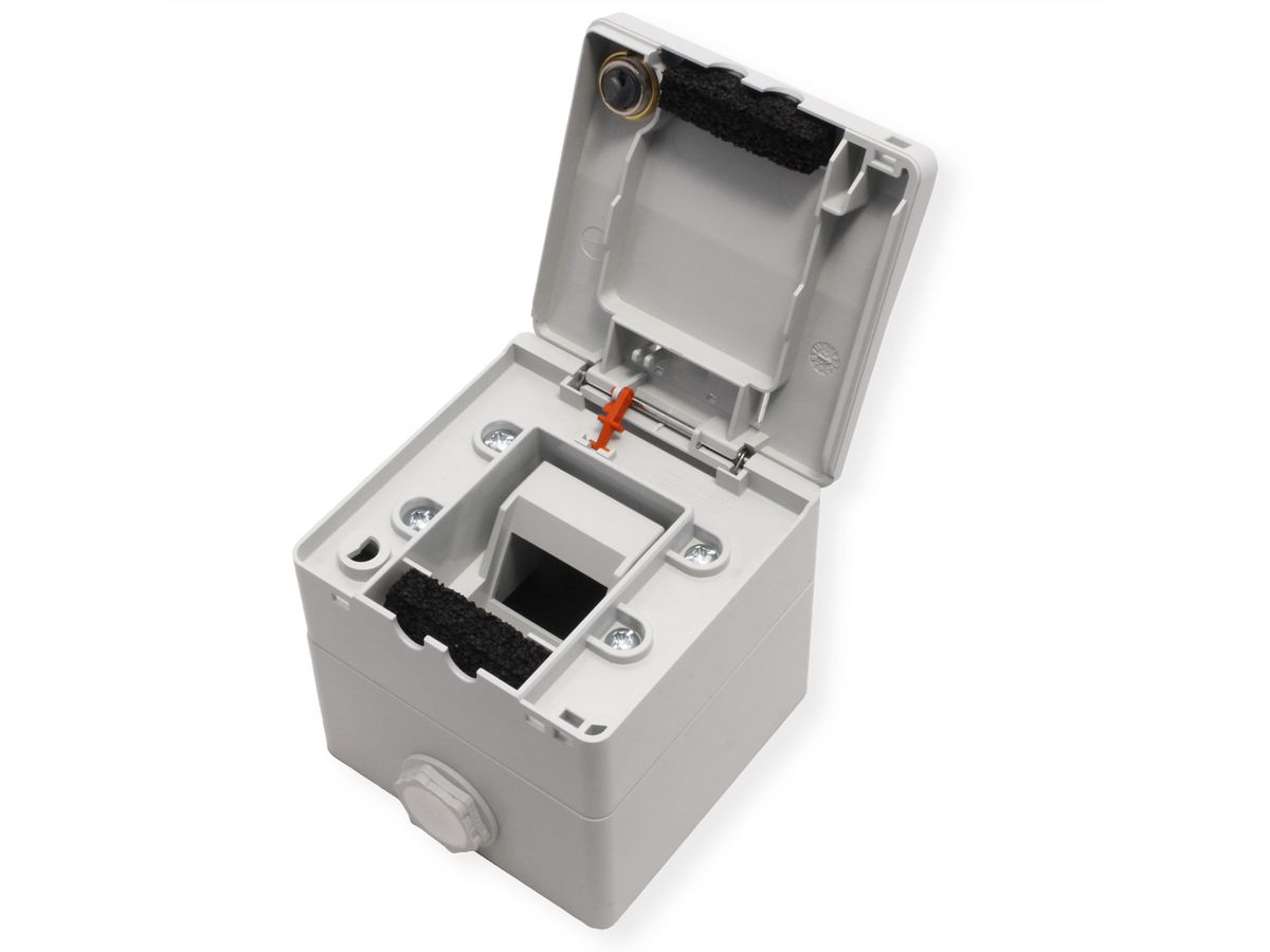 METZ CONNECT IP44 Modul-Aufputz-Gehäuse, Klappdeckel+Schloss, 2Ports unbestückt, grau