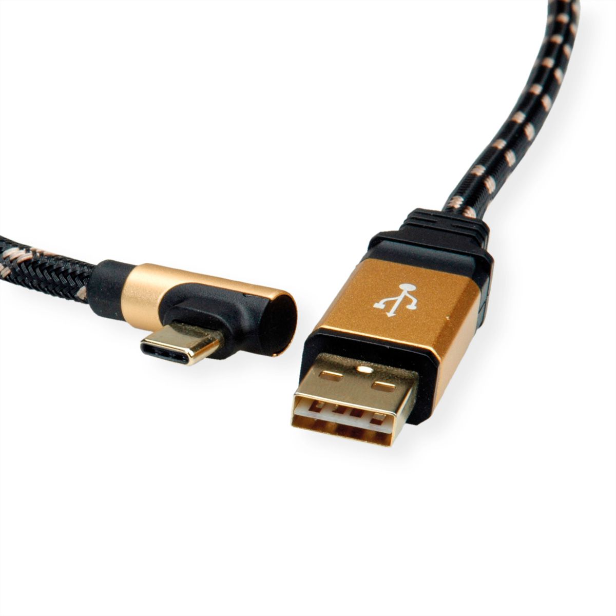 ROLINE GOLD USB 2.0 Kabel, USB-A ST reversibel - USB-C ST gewinkelt, 1,8 m