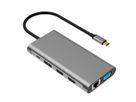 VALUE USB Typ C Dockingstation, 2x HDMI (4K60 und 4K30), 1x DP 4K60, 1x VGA, 1x Gb Ethernet, 2x USB C, 2x USB A (3.2 Gen1 und USB 2.0, 1x Type C PD