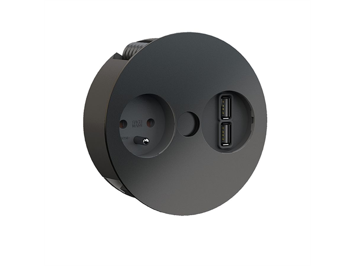 BACHMANN TWIST 1xUTE 1xUSB Charger, AEH RAL9005 30GE, schwarz, 2 m