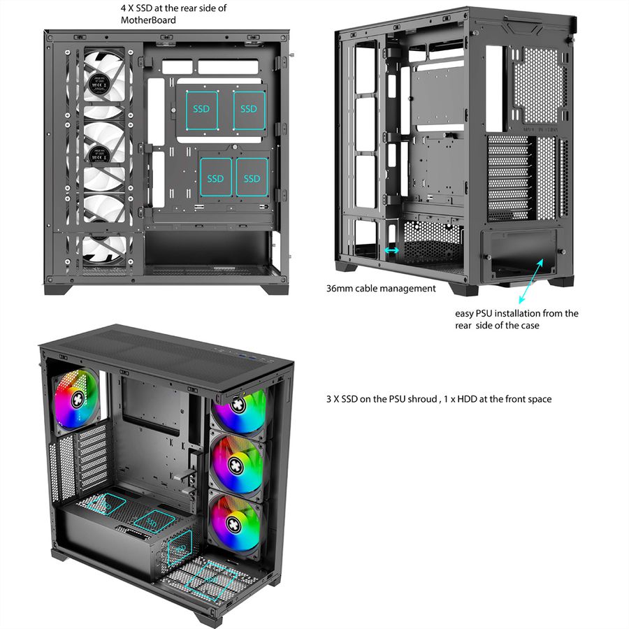XILENCE Xilent Gleam X818.ARGB Gaming ATX PC-Gehäuse schwarz, RGB ATX Midi Tower