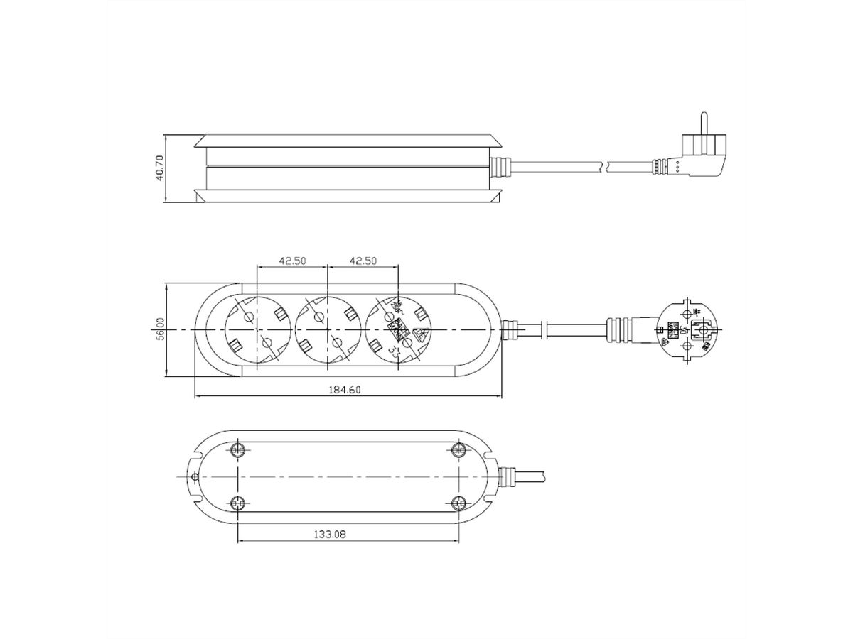 BACHMANN SMART Steckdosenleiste 3x Schutzkontakt, schwarz, 3 m