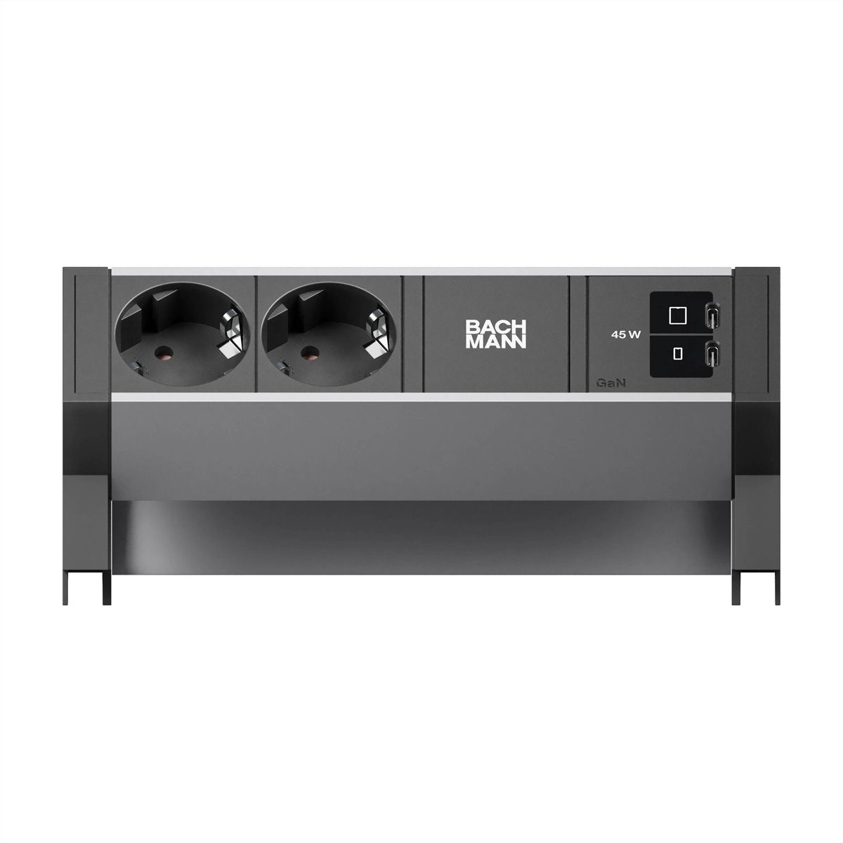 BACHMANN DESK2 ALU BLACK 2xCEE7/3, 1xUSB C/C 45W L=0,2m RAL9005