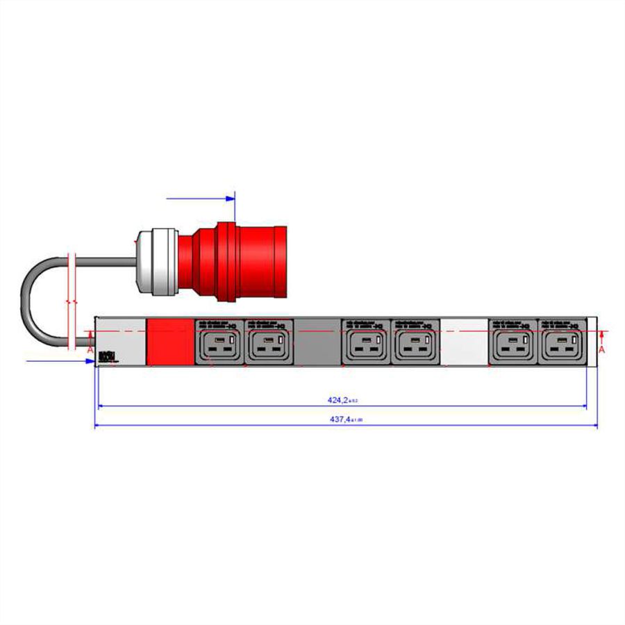 BACHMANN IT PDU ALU 1HE 6x C19 Stecker 3x16A CEE rot