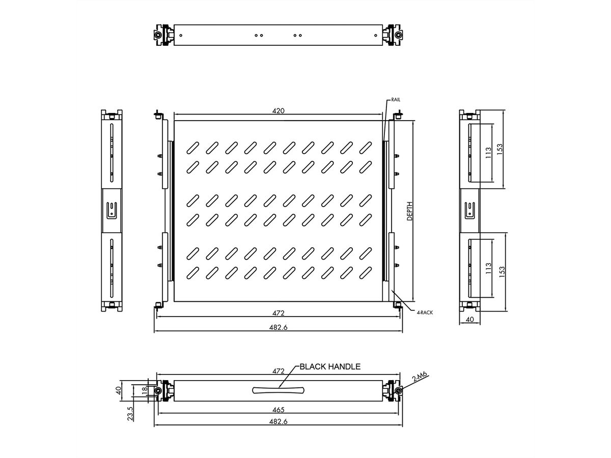 VALUE 19"-Fachboden ausziehbar, 420 x 568 mm, 25kg Traglast