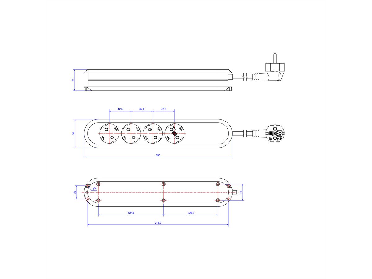 BACHMANN SMART Steckdosenleiste 4x Schutzkontakt, weiß, 1,5 m