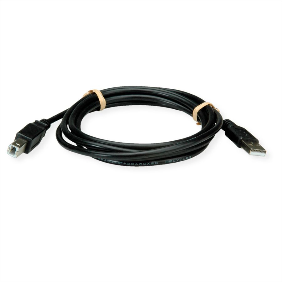 ROLINE RM USB 2.0 Kabel, Typ A-B, schwarz, 0,8 m