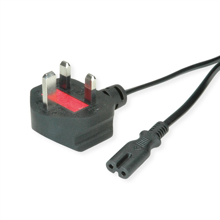 VALUE UK Netzkabel auf Kleingerätesteckdose C7, 2pol., schwarz, 1,95 m