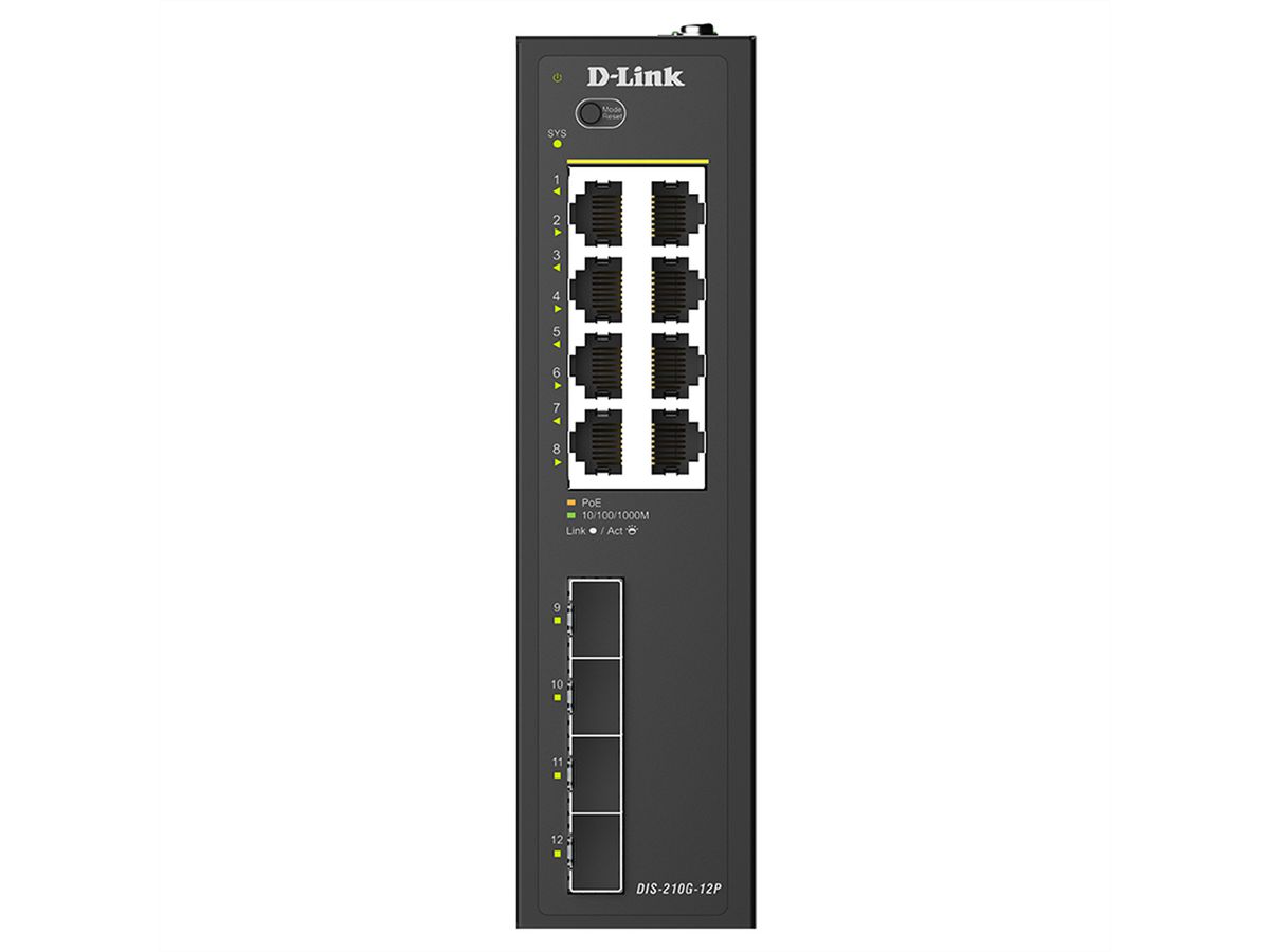 D-Link DIS-210G-12P 12-Port Switch, Smart Managed Gigabit PoE Industrial