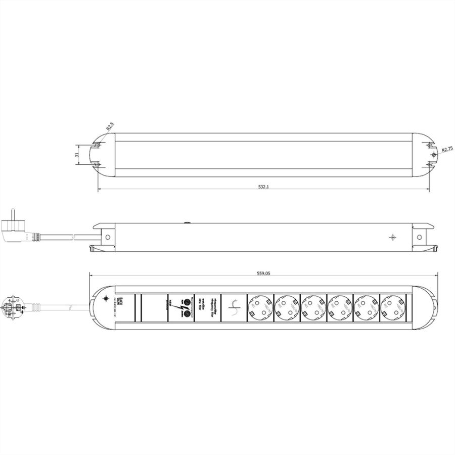 BACHMANN PRIMO Steckdosenleiste 6x Schutzkontakt Aluminium Gerätevollschutz, 1,75 m