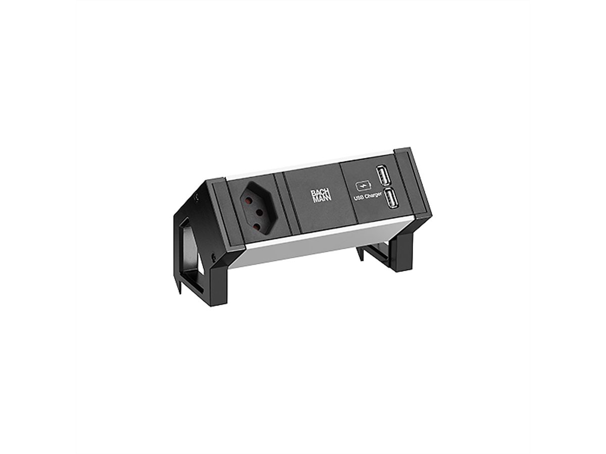 BACHMANN DESK2 ALU BLACK 1xCH T13, USB Charger 0,2m GST18 Schweiz