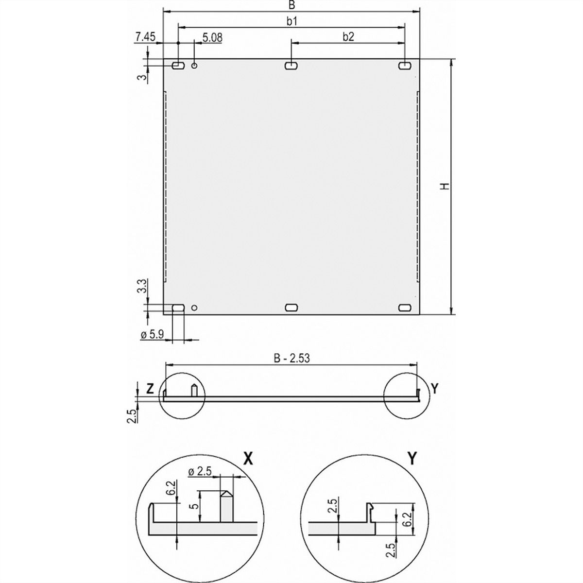 SCHROFF Frontplatten, U-Profil, schirmbar - TEILFRONTPLATTE 3HE 5TE