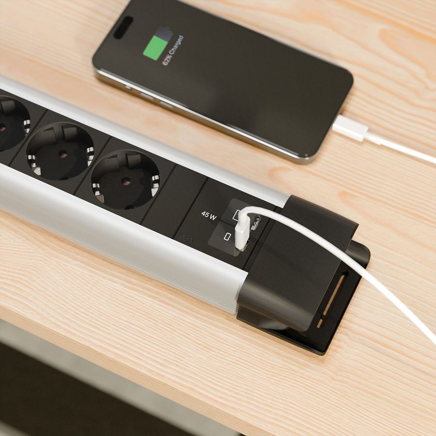 BACHMANN CONNECTUS 6xCEE7/3 1xSchalter, 1xUSB C/C 45W L=2,0m CEE7/7 Grau