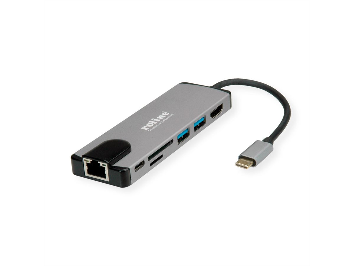 ROLINE USB 3.2 Gen 2 Typ C Multiport Docking Station, 4K HDMI, Card Reader, LAN