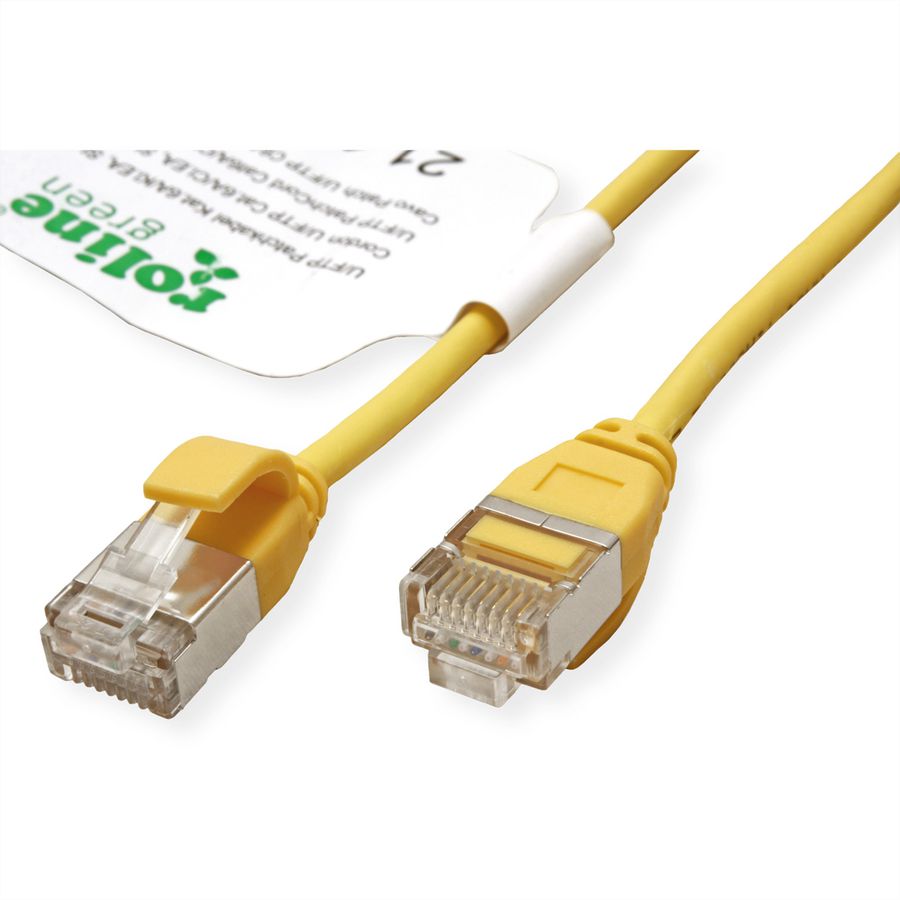 ROLINE GREEN U/FTP Patchkabel Cat.6A (Class EA), LSOH, slim, gelb, 0,5 m