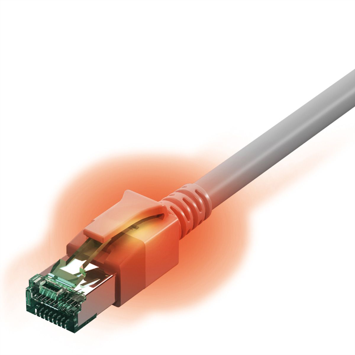 EasyLan DualBoot LED Patchkabel RJ45 S/FTP Cat.6A (Class EA), mit saCon Stecker, LSOH, grau, 0,5 m
