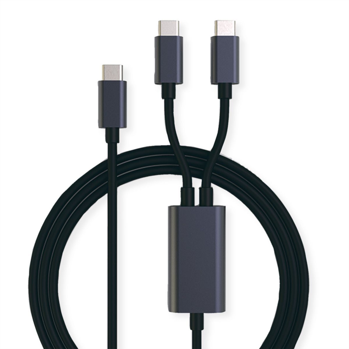 ROLINE USB Typ C Split-Ladekabel, USB-C - 2x USB-C, ST/ST, max. 100W, schwarz, 1,85 m
