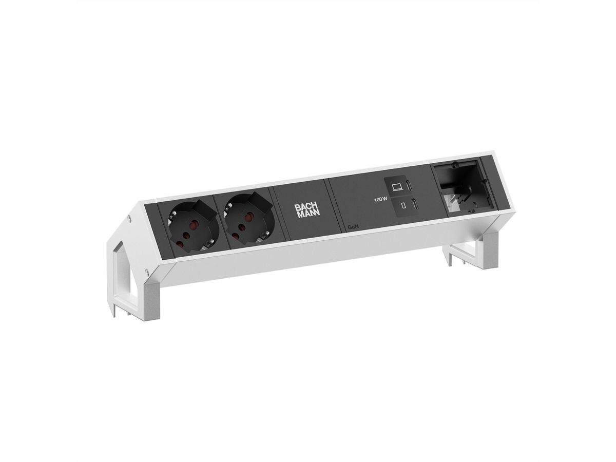 BACHMANN DESK2 2xP40 1xUSB C/C 100W, 1xCM L=0,2m INOX