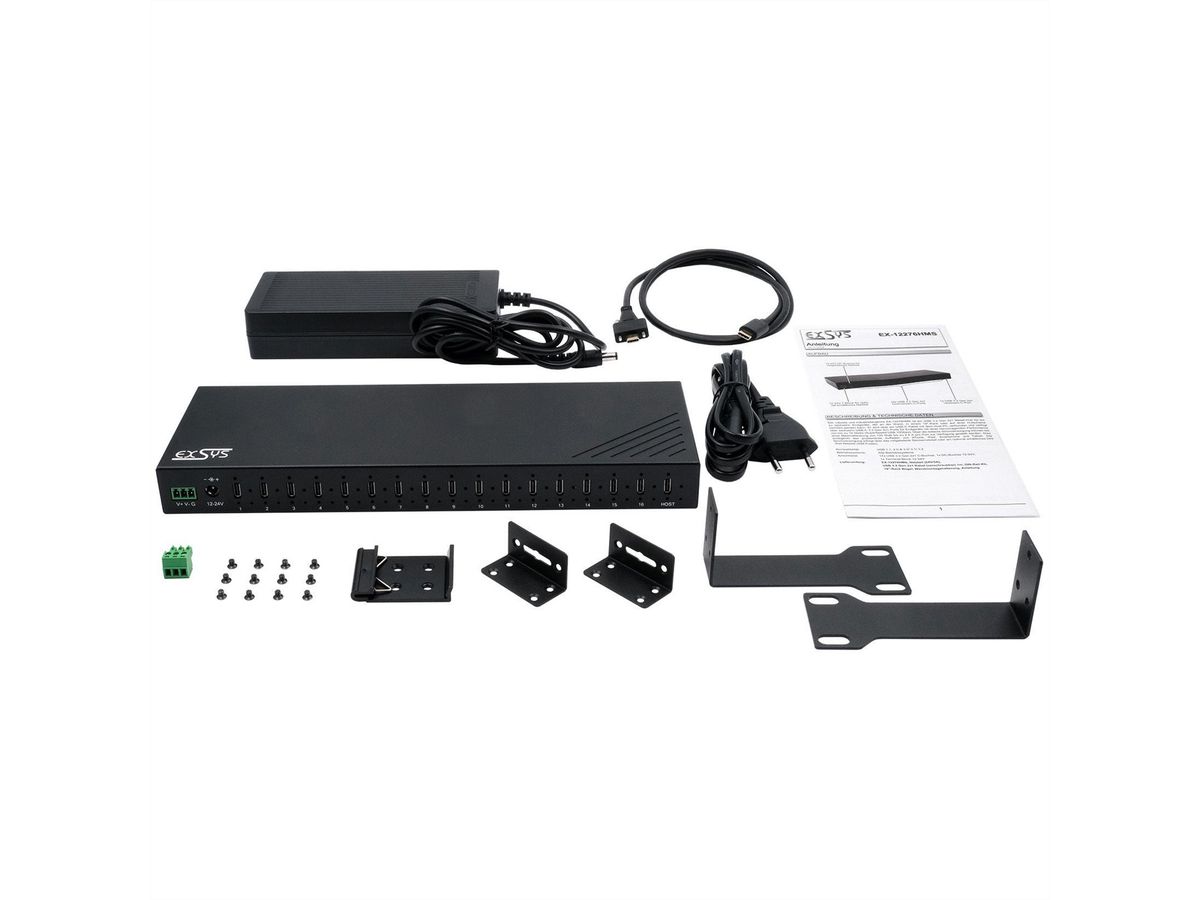 EX-12276HMS 16-Port USB 3.2 Gen 2 Metall HUB, mit 16x C-Anschlüsse
