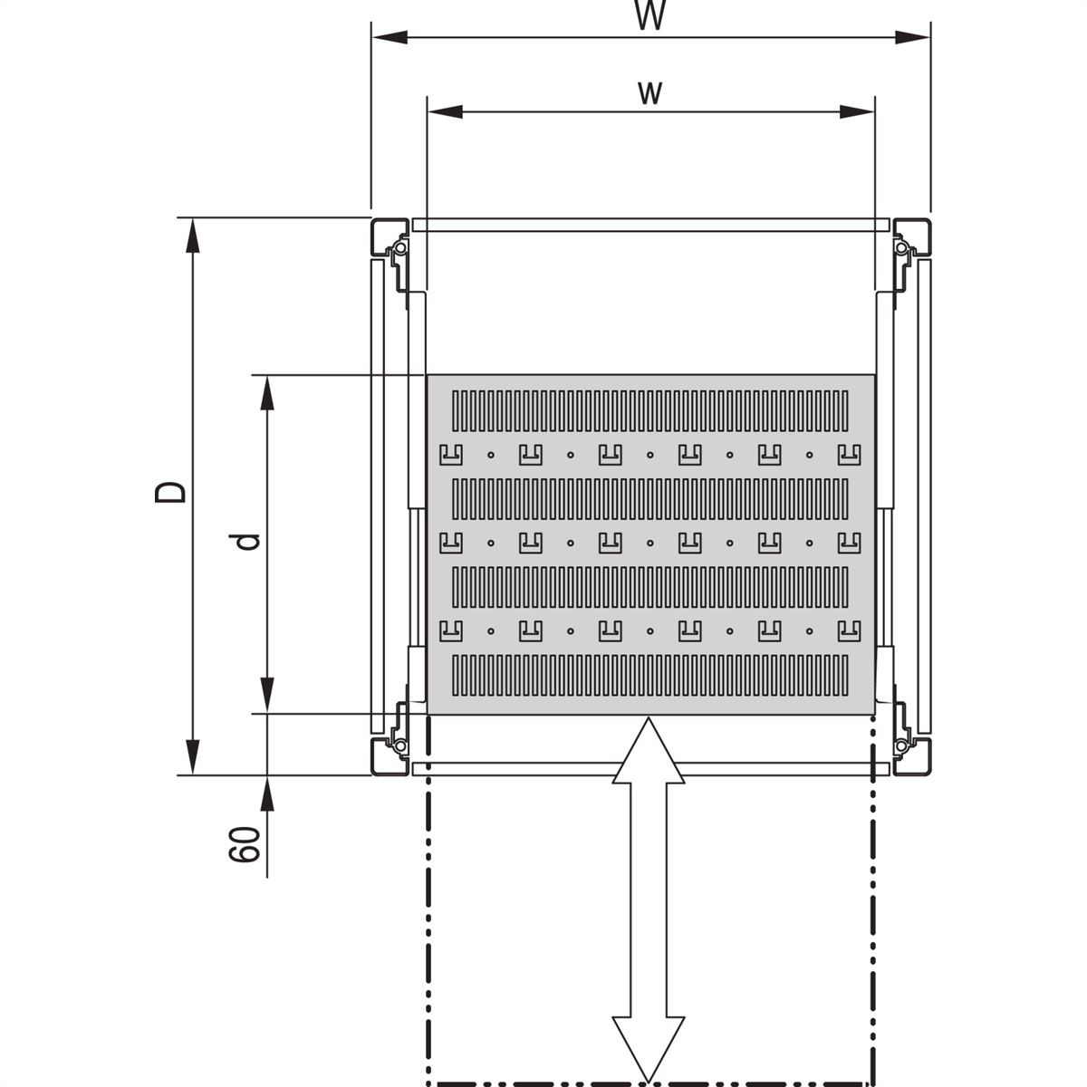 SCHROFF Fachboden ausziehbar (Universal eurorack) - FACHB.UNI.TELE.600B700T 7021