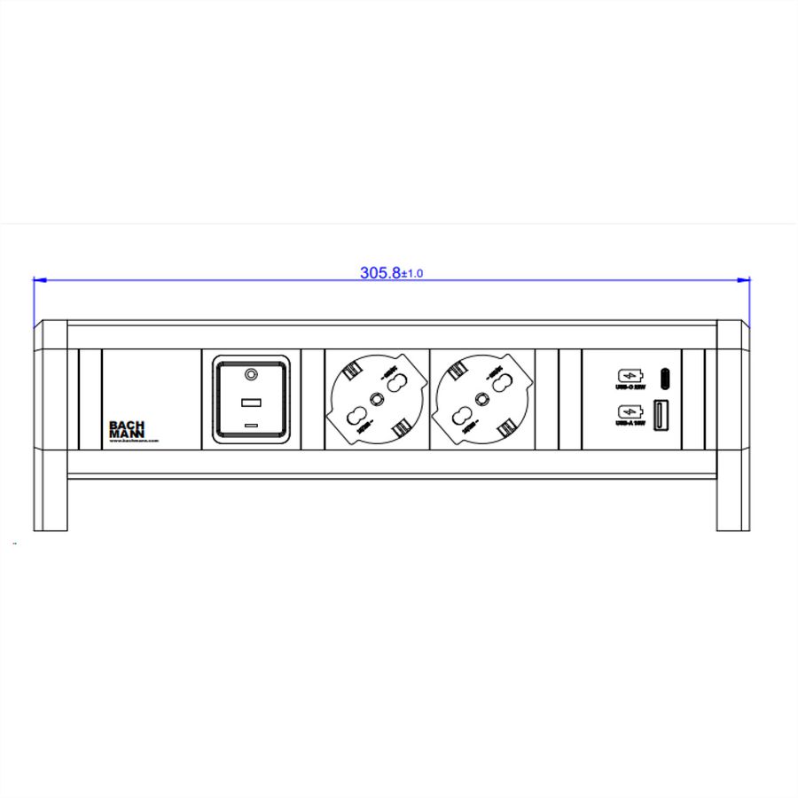 BACHMANN DESK 2xP40 1xUSB A/C 22W 1xSchalter GST18 RAL9010