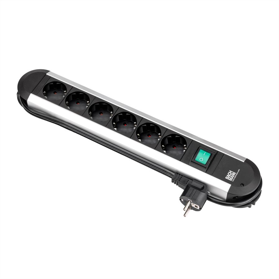 BACHMANN PRIMO Steckdosenleiste 6x Schutzkontakt, Aluminium, mit Schalter, 1,75 m
