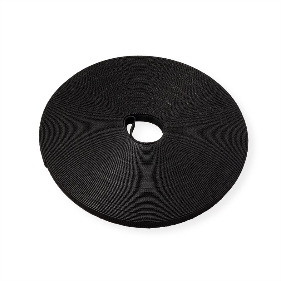 VALUE Klettband auf Rolle, 10mm, schwarz, 25 m