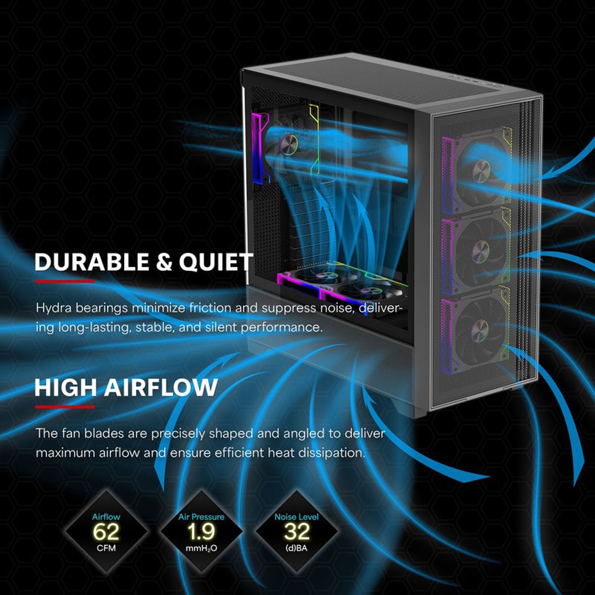 XILENCE Gaming Series XF073 ARGB Lüfter 3er Pack, XPF360R.ARGB Reverse Fan Design