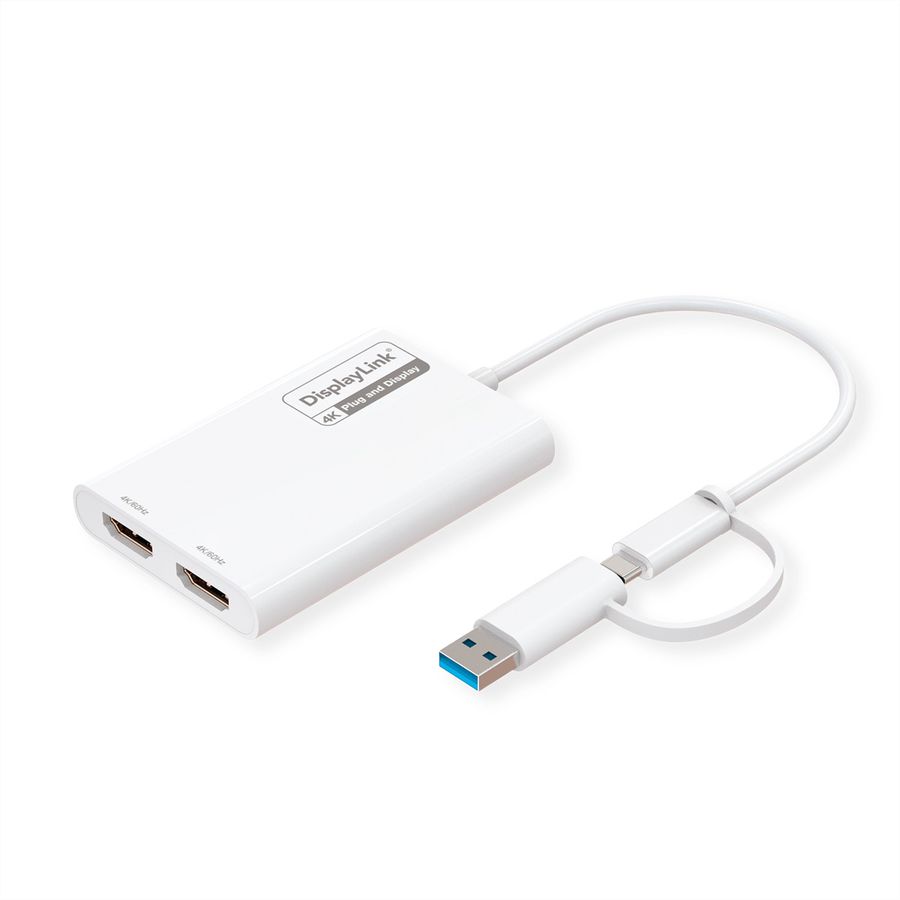 ROLINE Multi-DisplayLink Adapter USB Typ A+C - 2x HDMI, Multi-Stream 4K
