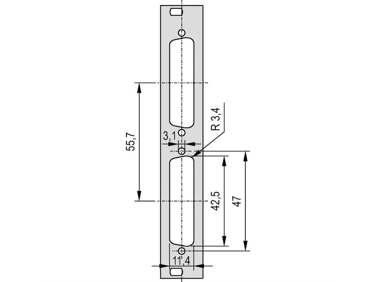 SCHROFF Frontplatte SUB-D Ausbruch - TEILFRONTPL.3HE 4TE 2X25 DC