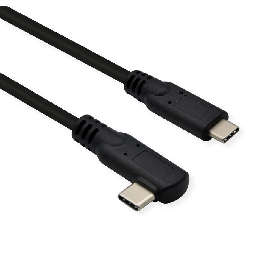 ROLINE USB 3.2 Gen 2x2 Kabel, USB C-C, ST/ST, 4K UHD-1, 20Gbit/s, Emark, 100W, gewinkelt, schwarz, 1 m