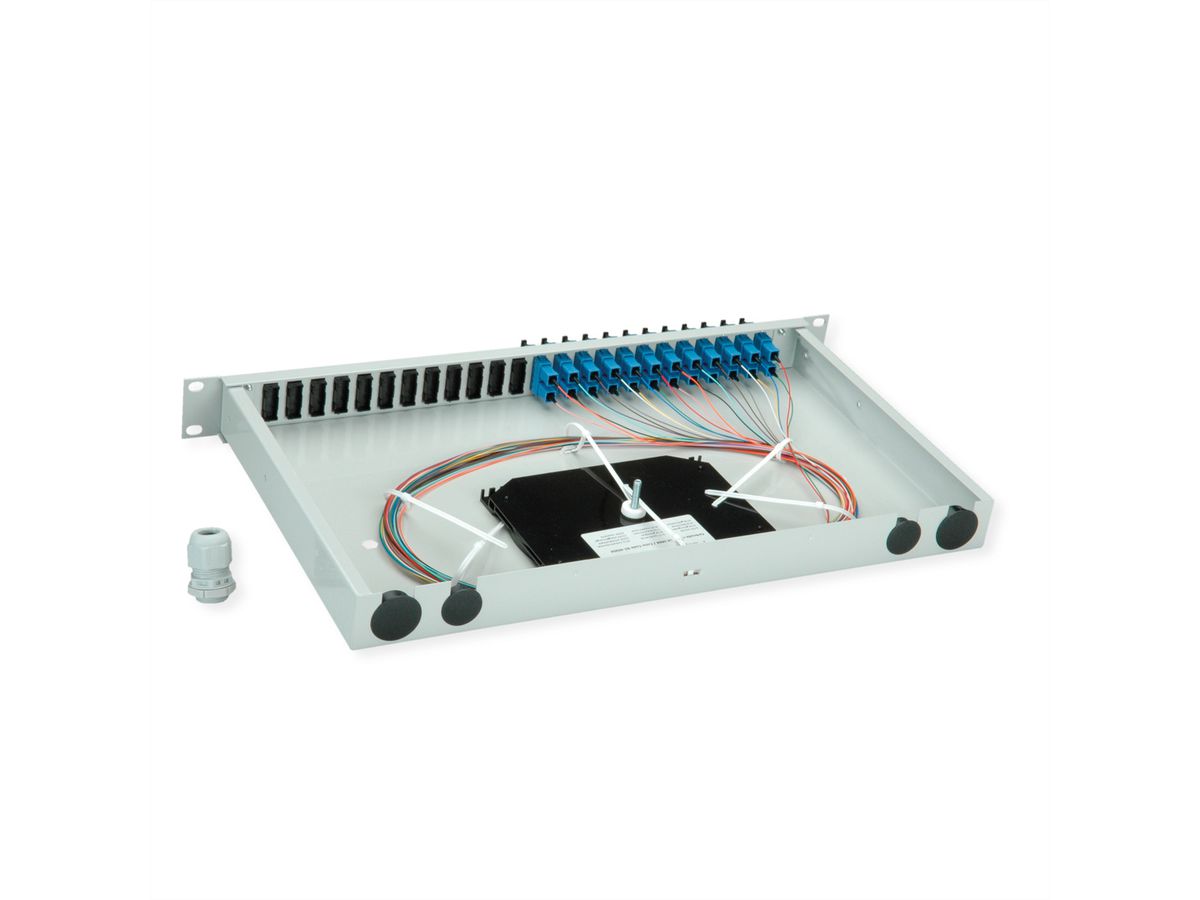TELEGÄRTNER BASIS eco LWL-Panel mit Kupplungen & Pigtails, 12x SC Duplex, blau, OS2 PC, Grade C