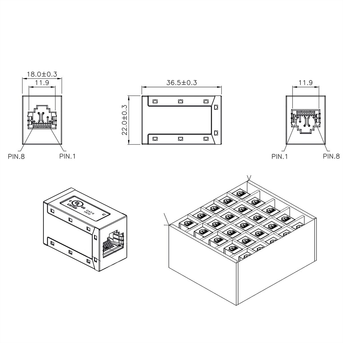 ROLINE RJ-45 Kupplungen geschirmt, Cat.6 (Class E), 25er Pack