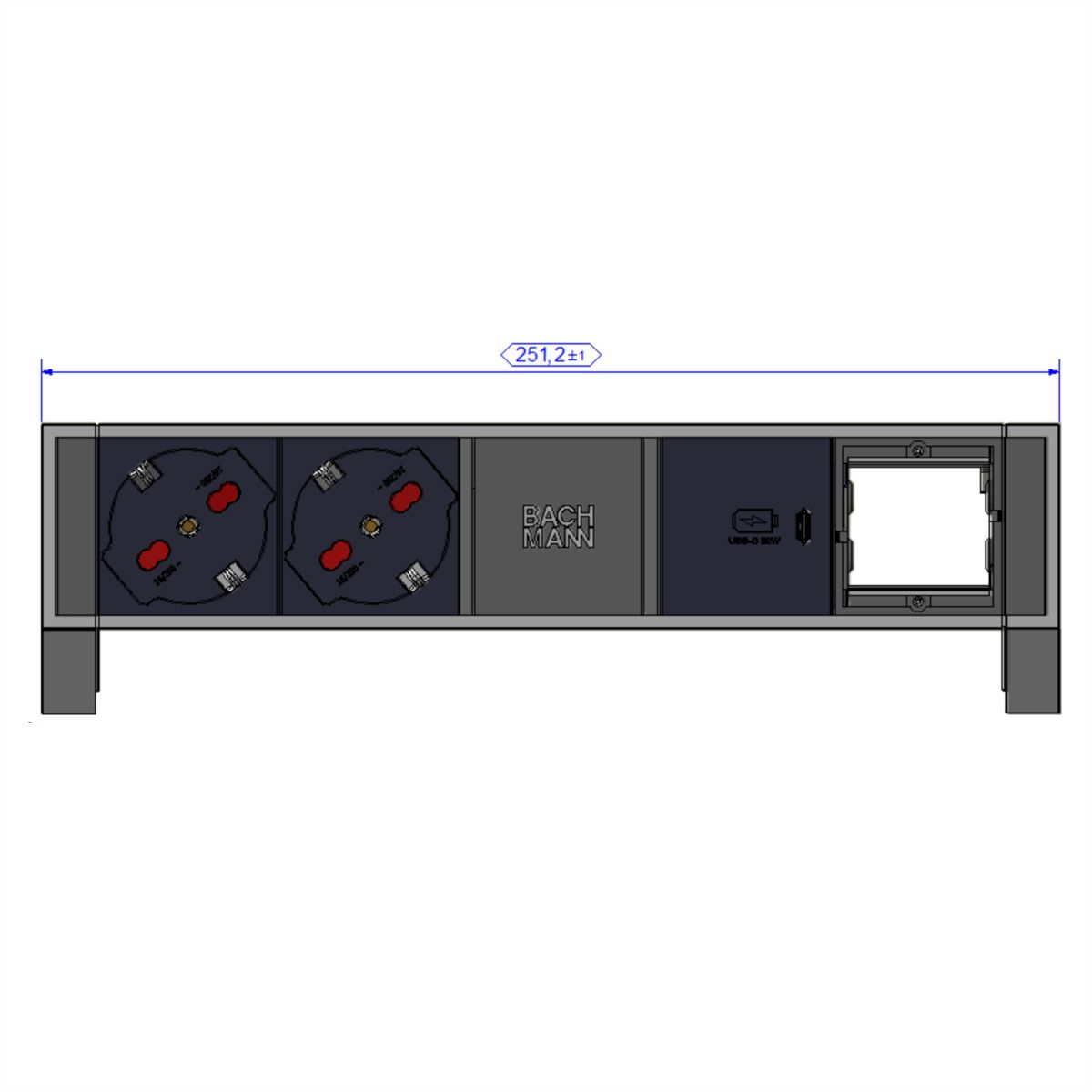 BACHMANN DESK2 2xP40 1xUSB C 30W 1xCM, 0,2m GST18 RAL9005 Italia