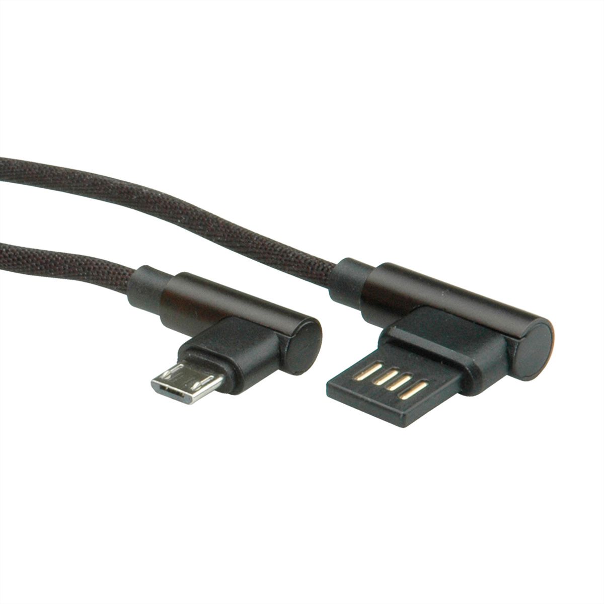 ROLINE USB 2.0 Kabel, gewinkelt, Typ A rev - Micro B, ST/ST, schwarz, 0,8 m