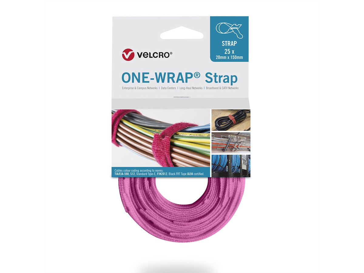 VELCRO® One Wrap® Strap 13mm x 200mm, 25 Stück, rosa