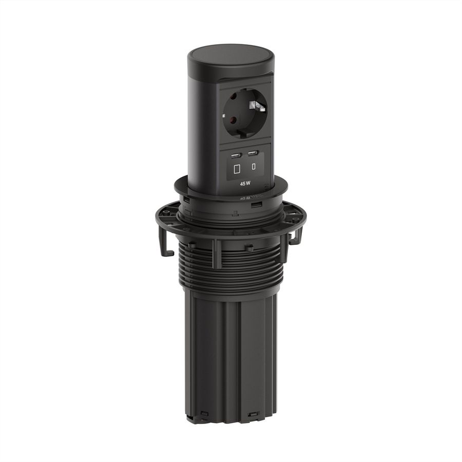 BACHMANN ELEVATOR2 1xCEE7/3, 1xUSB C/C 45W RAL9005 2,0 m AEH