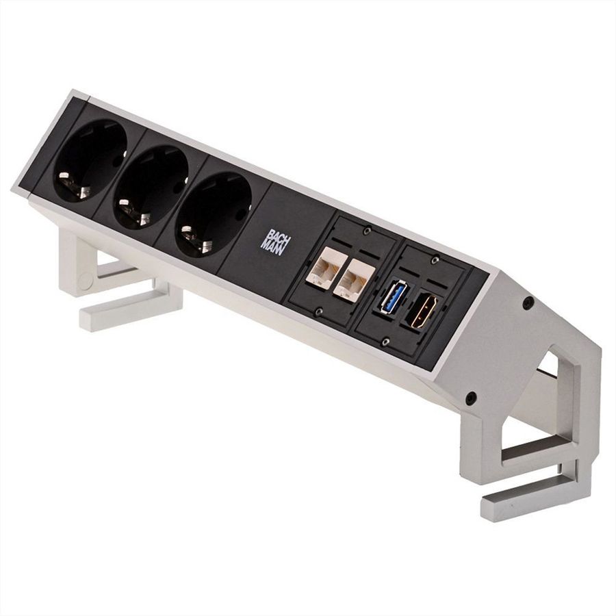 BACHMANN DESK2 3x Schutzkontakt, 2x CAT6, 1x HDMI, 1x USB 3.0, Zuleitung GST18 0,2m, INOX