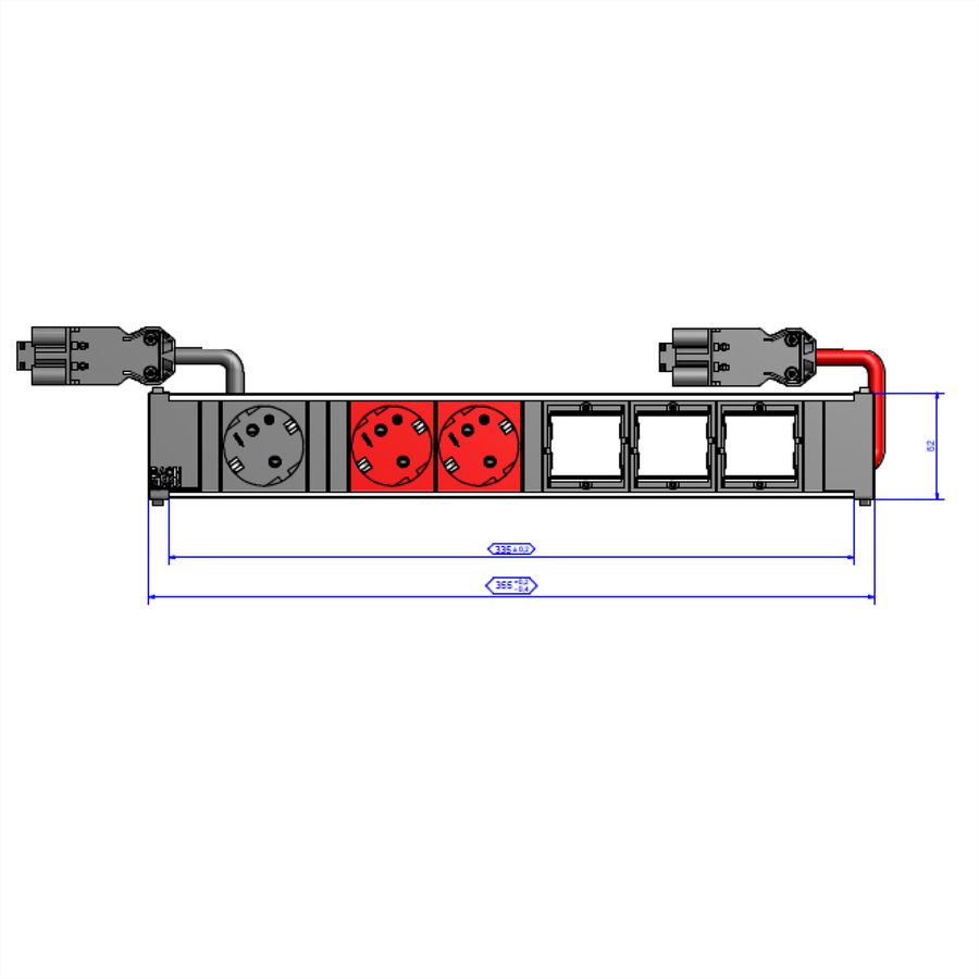 BACHMANN CONI 1xCEE7/3 2xCEE7/3 rot, Schutzkontakt 1xschwarz+2xrot