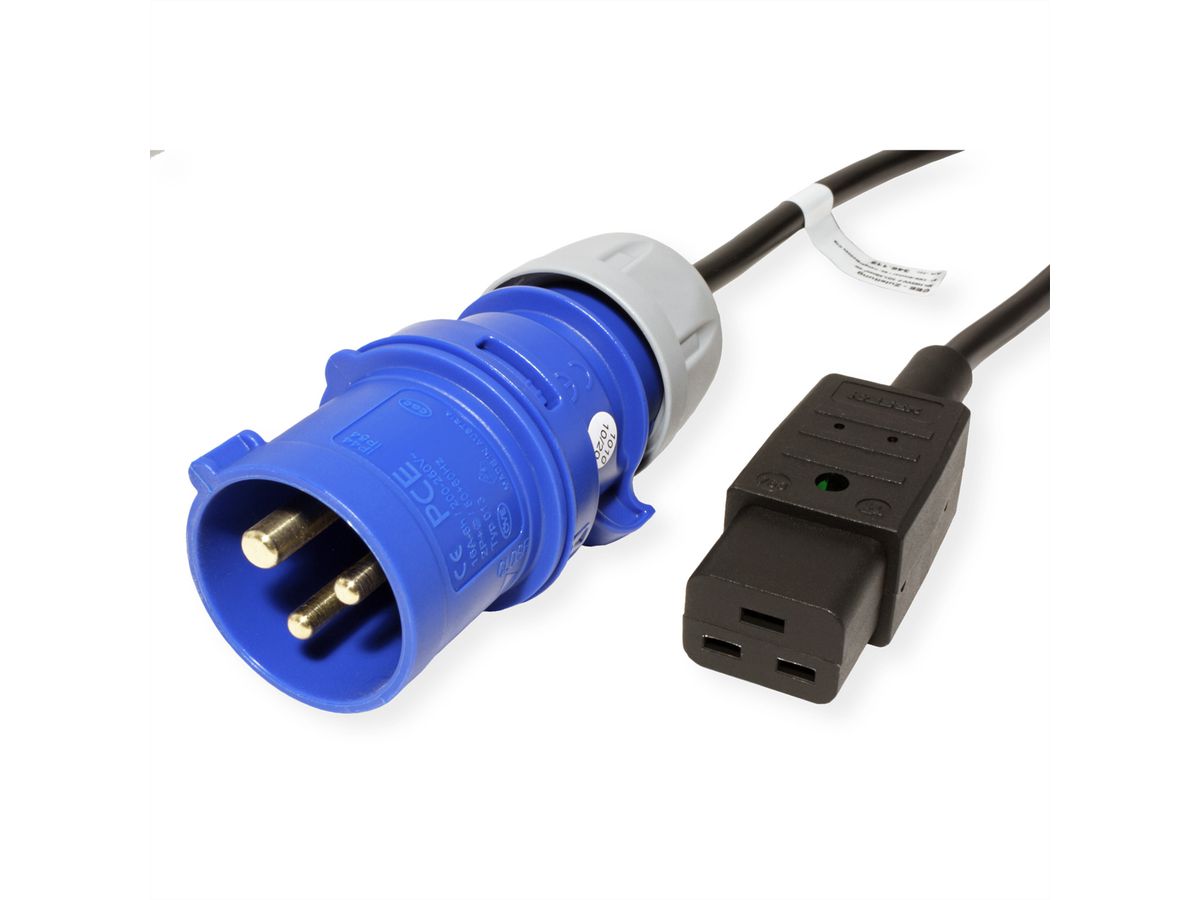BACHMANN Kabel Stecker IEC60309-Blau - Kupplung C19, 3m 16A, schwarz, 3 m