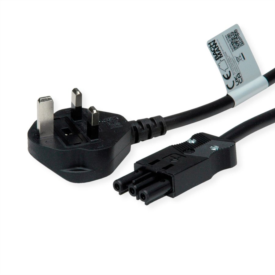 BACHMANN Geräteleitung H05VV-F 3G1,5mm², Schwarz, UK-Stecker 13A, Installationskupplung GST18, schwarz, 2 m