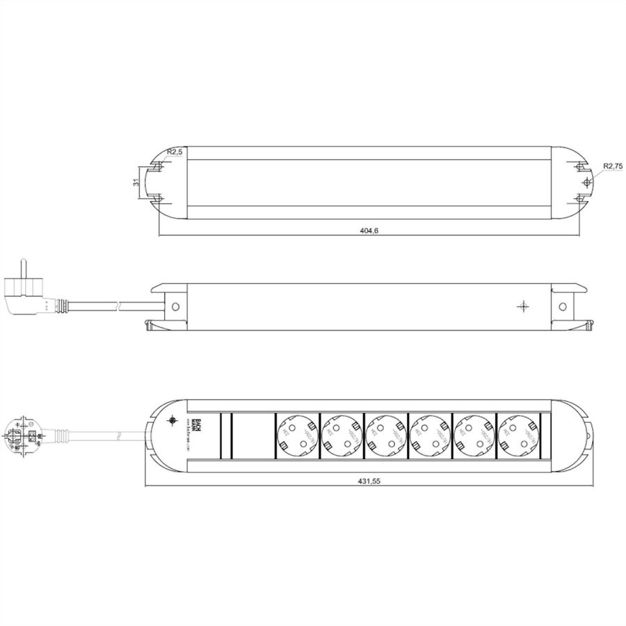 BACHMANN PRIMO Steckdosenleiste 6x Schutzkontakt, Aluminium, 1,75 m