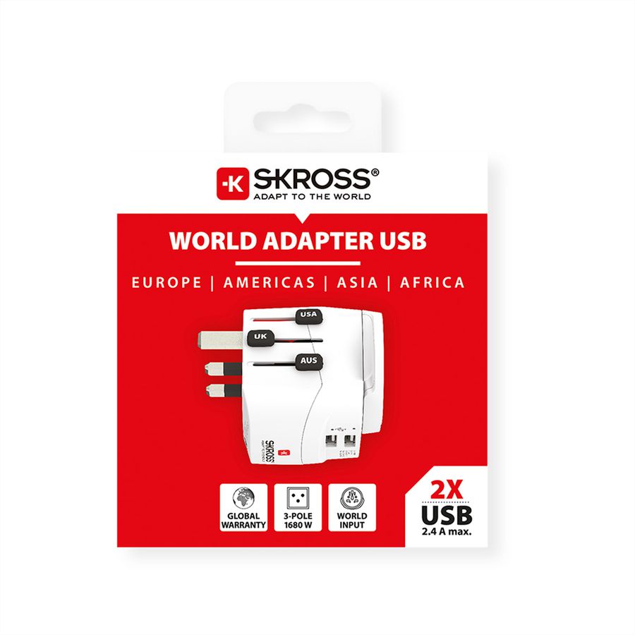 Skross PRO Light USB 2xA - World Reiseadapter, Weltweit