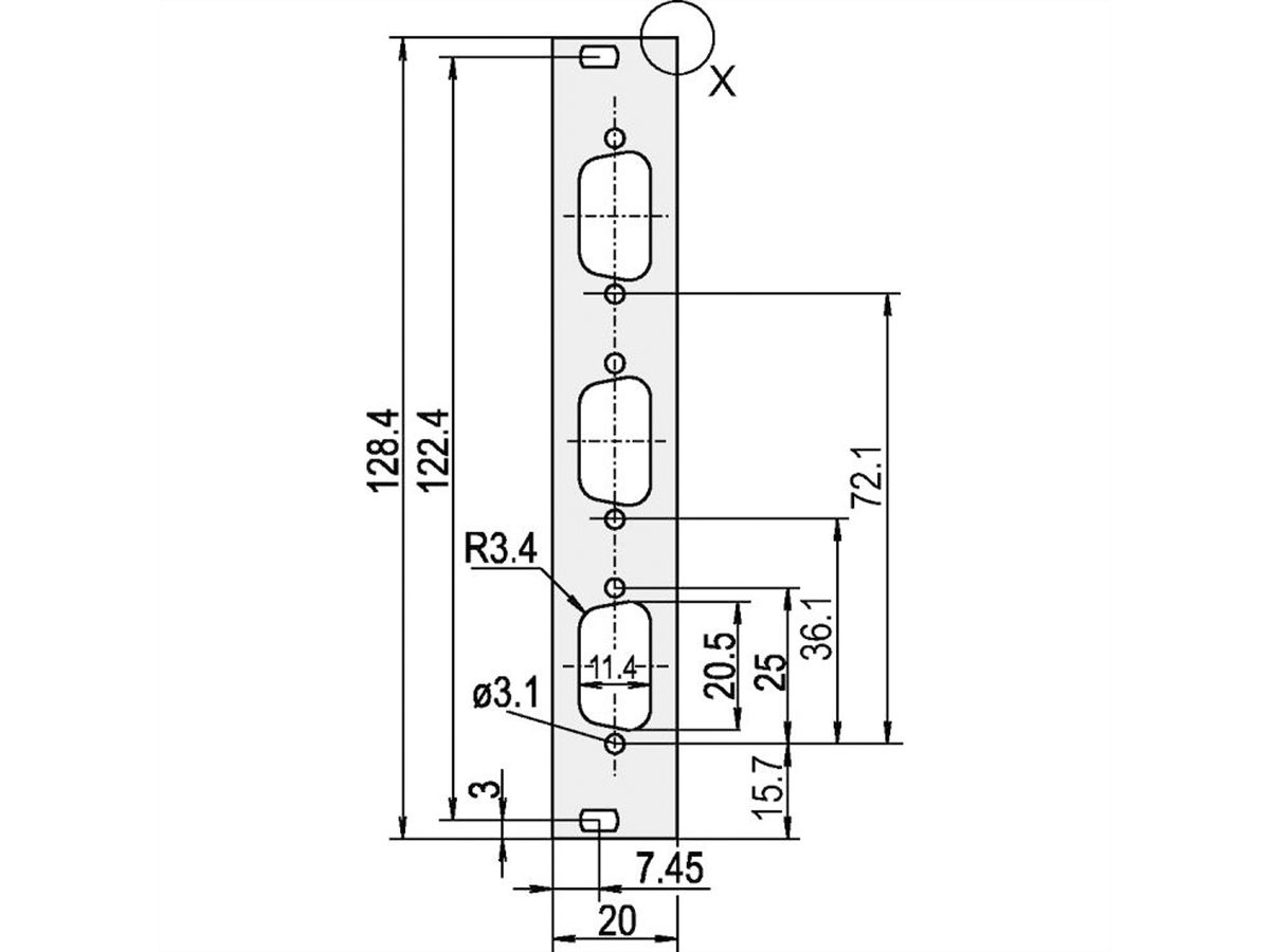 SCHROFF Frontplatten für D-Sub Steckverbinder - FRONTPR. 3HE 4TE 3X9 POLIG