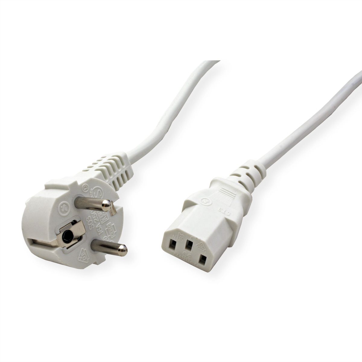 VALUE Netzkabel, CEE7/7-Stecker & IEC-Buchse gerade, weiß, 1,8 m