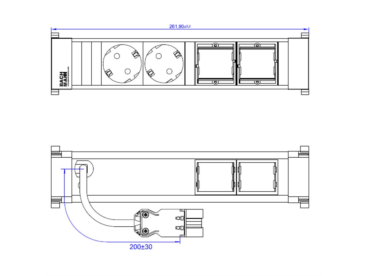 BACHMANN POWER FRAME Medium 2x Schutzkontakt 2x ABD